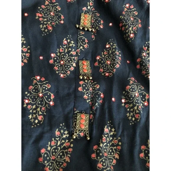 Ladies Printed Cotton Palazzo Suit Small Embellished Beads Missing Maxi Dress - Picture 13 of 13